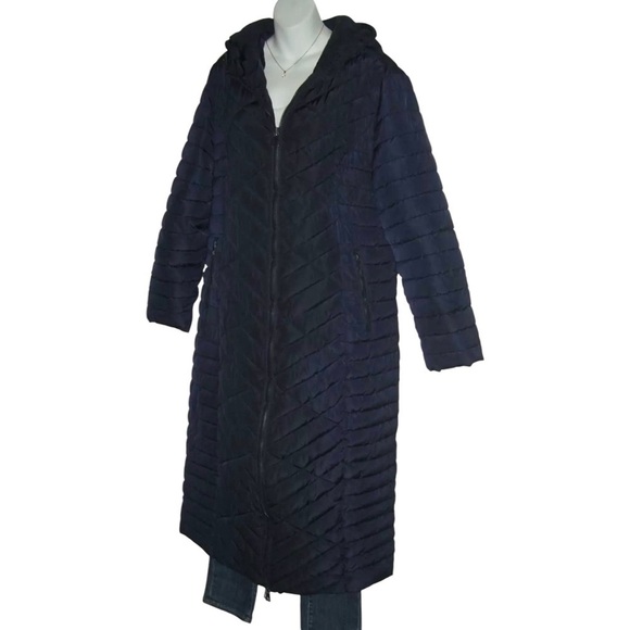 Elora Coat Puffer Long Full Length Warm Ski Winter Vacation Navy Blue Heavy Hood - Picture 5 of 16
